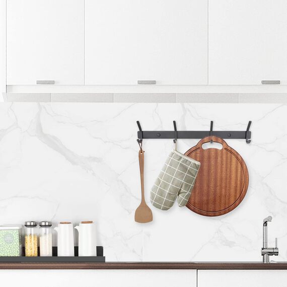 Qiannhee Wandgarderobe, schwarz, mit 4 Haken, aus SUS304 Edelstahl, 43 cm, 40 kg, für Küche, Flur, Garten, Jacke, Handtuch, modern