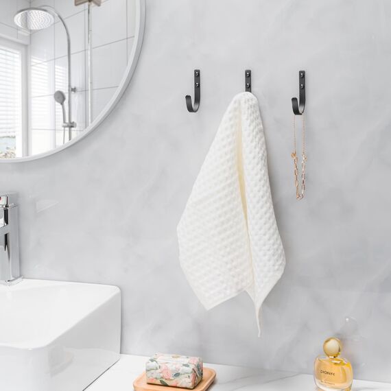 Josmimic Garderobenhaken Handtuchhaken und Haken für Wand - Bohren Wandhaken, Kleiderhaken, Schlüsselhaken für Zahnputzbecher, Bad, WC, 5 Stück, Schwarz, Mit Schrauben