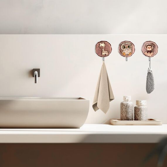 Collazoey 8 Stück Kleiderhaken Kinder,Selbstklebender Haken aus Holz,Kleiderhaken für Kinder in Tierform, Wandhaken aus Holz in Tierformen, Für Bad Kinderzimmer,Küche, Handtücher Mützen (B)