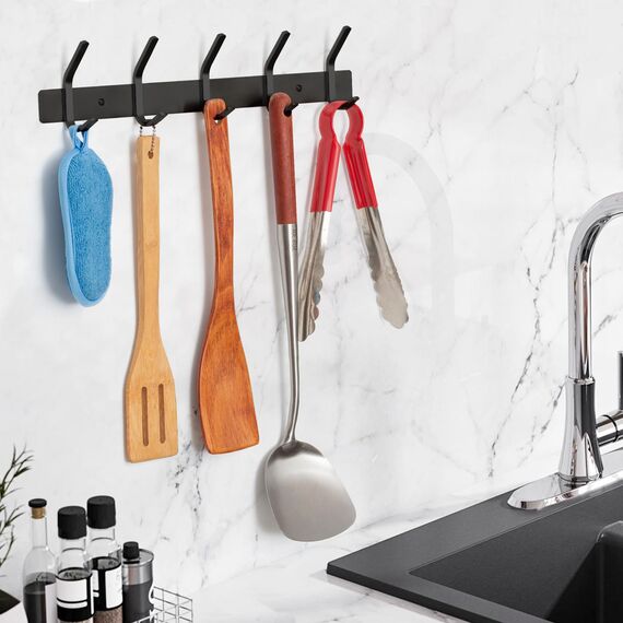 Kleiderhaken wand - Garderobenleiste Edelstahl (2 Stuck), Garderobenhaken Schwere, Garderobe Wandhaken, Wandgarderobe, Hakenleiste (Schwarz)