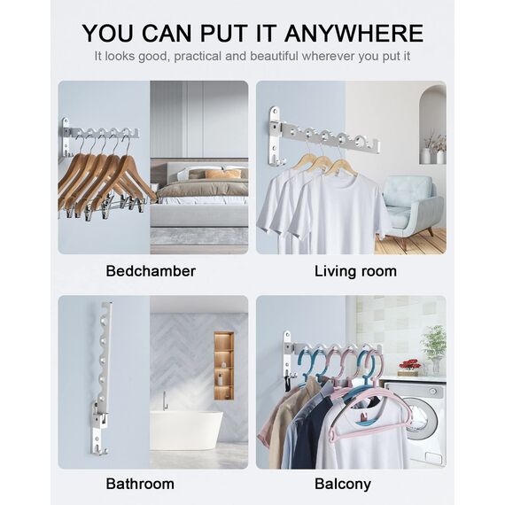 LIVEHITOP Wandkleiderhaken Klappbar, Wand Kleiderständer Klapphaken Aluminium für Waschküche Schlafzimmer Badezimmer (Silber, 1)