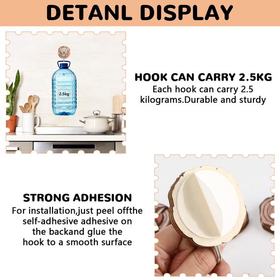 Collazoey 8 Stück Kleiderhaken Kinder,Selbstklebender Haken aus Holz,Kleiderhaken für Kinder in Tierform, Wandhaken aus Holz in Tierformen, Für Bad Kinderzimmer,Küche, Handtücher Mützen (B)