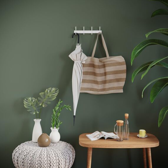 Dripex Garderobenleiste Rostfrei Edelstahl Kleiderhaken Garderobenhaken Doppelhaken bis zu 20kg belastbar Haken Weiß, 4 Haken