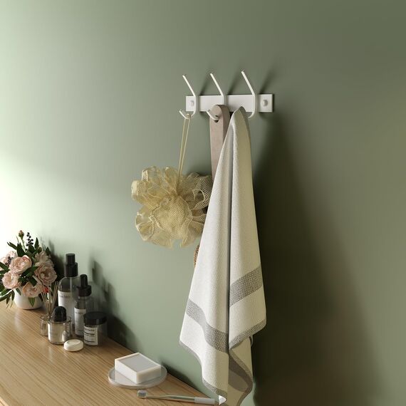 Dripex Garderobenleiste Rostfrei Edelstahl Kleiderhaken Garderobenhaken Doppelhaken bis zu 20kg belastbar Haken Weiß, 3 Haken