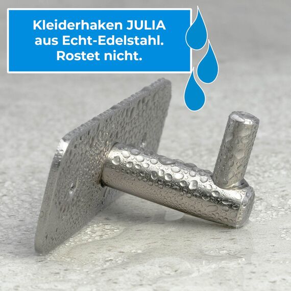 Stahlia Hakenleiste EDELSTAHL gebürstet Garderobenleiste 1x Haken (L: 80mm) Modell:JULIA Wandgarderobe mit 1/4/6/8/10 Kleiderhaken Garderobenhaken Wandhaken