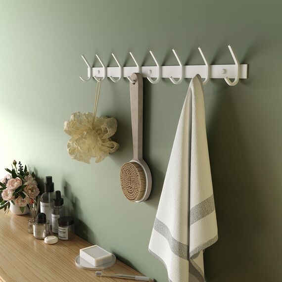 Dripex Garderobenleiste Rostfrei Edelstahl Kleiderhaken Garderobenhaken Doppelhaken bis zu 30kg belastbar Haken Weiß, 8 Haken