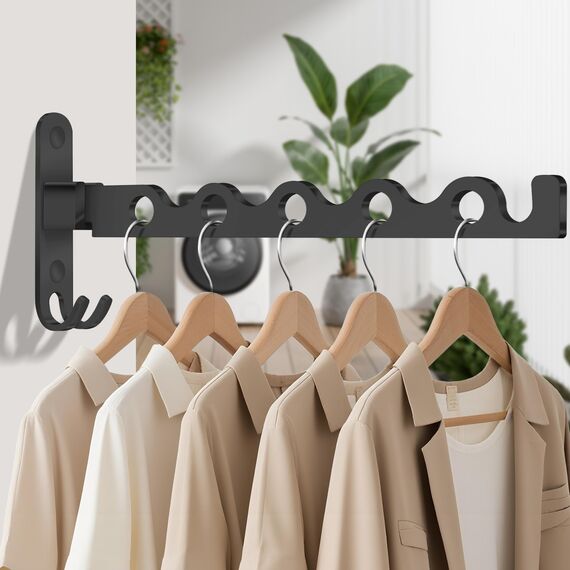 MEIJO Kleiderhaken Klappbar, Kleiderlüfter Kleiderständer Wand Klapphaken Wandhaken Balkon kleiderstange für Waschküche Schlafzimmer Badezimmer (Schwarz)