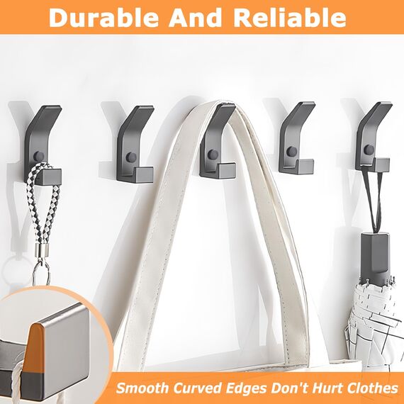 QMAHA Doppelt Kleiderhaken Wand, 5 Stück Garderobenhaken Schwarz, Metall Handtuchhaken Kleiderhaken, Moderne Garderobe Haken Wand, Wandhaken für Türen, Foyers Bad und Flure (Matt Schwarz, 5 Haken)