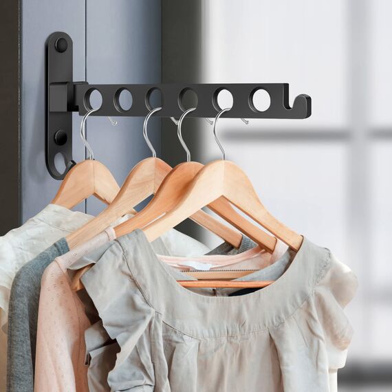 TINIFO Kleiderhaken Klappbar, Wand Kleiderständer Kleiderlüfter Wandhaken Klappbar, Klapphaken für Balkon Waschküche Badezimmer (Schwarz)
