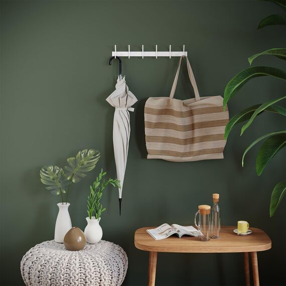 Dripex Garderobenleiste Rostfrei Edelstahl Kleiderhaken Garderobenhaken Doppelhaken bis zu 30kg belastbar Haken Weiß, 6 Haken 2 Stück