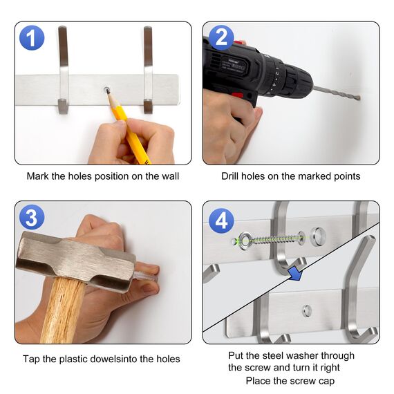 Kleiderhaken wand - Garderobenleiste Edelstahl (2 Stuck), Garderobenhaken Schwere, Garderobe Wandhaken, Wandgarderobe, Hakenleiste