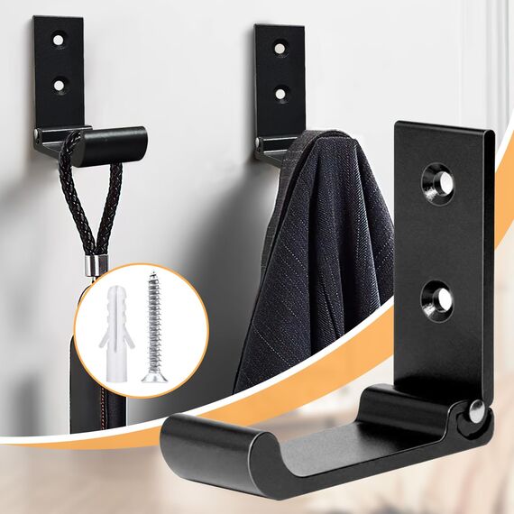 La Llareta 4 Stücke Kopfhörer Wandhalterung, Faltbarer Wandhaken, Kopfhörer Halter, Aluminiumlegierung, mit Schrauben, Kleiderhaken für Büro, Küche, Mantel, Hut (Schwarz)