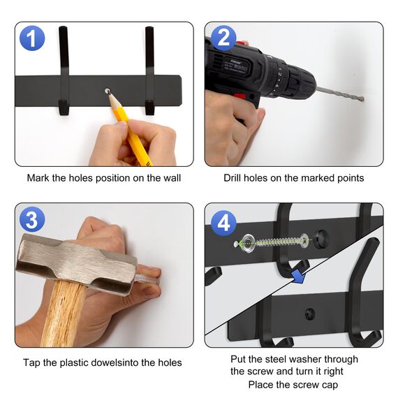 Kleiderhaken wand - Garderobenleiste Edelstahl (2 Stuck), Garderobenhaken Schwere, Garderobe Wandhaken, Wandgarderobe, Hakenleiste (Schwarz)