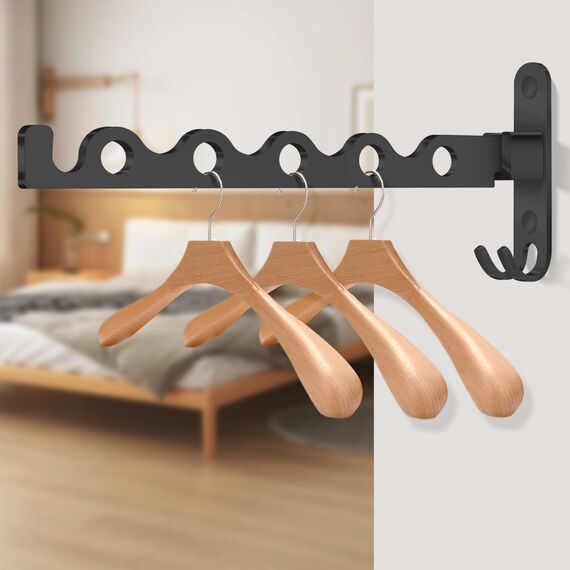 MEIJO Kleiderhaken Klappbar, Kleiderlüfter Kleiderständer Wand Klapphaken Wandhaken Balkon kleiderstange für Waschküche Schlafzimmer Badezimmer (Schwarz)