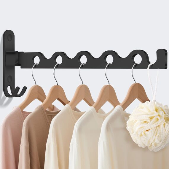 MEIJO Kleiderhaken Klappbar, Kleiderlüfter Kleiderständer Wand Klapphaken Wandhaken Balkon kleiderstange für Waschküche Schlafzimmer Badezimmer (Schwarz)