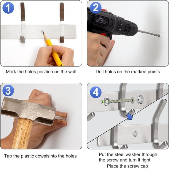 GlazieVault Kleiderhaken wand - Garderobenleiste Edelstahl (2 Stuck), Garderobenhaken Schwere, Garderobe Wandhaken, Wandgarderobe, Hakenleiste (Silbernes J)