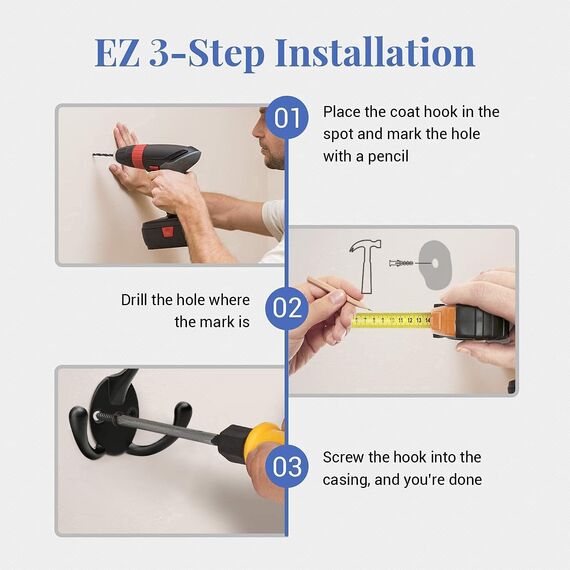 BIGLUFU 5stk Garderobenhaken Kleiderhaken Schwarz, Vintage Metall Wandhaken Haken zum Schrauben mit 20x, für Badezimmer Küche Schlafzimmer