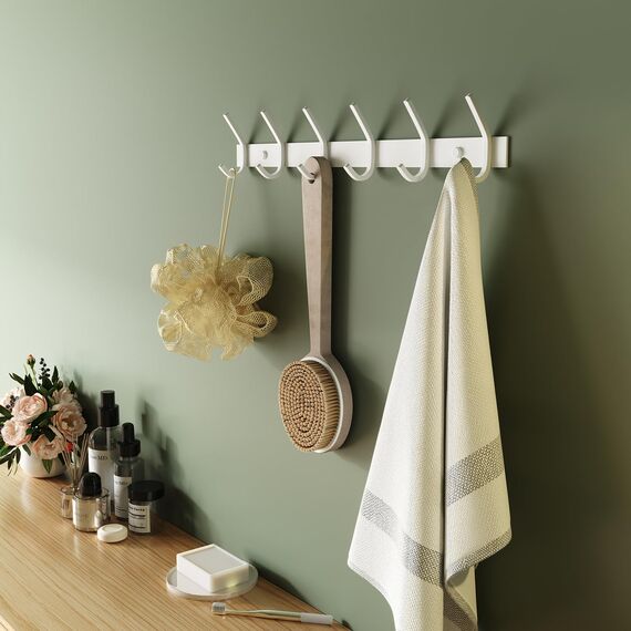 Dripex Garderobenleiste Rostfrei Edelstahl Kleiderhaken Garderobenhaken Doppelhaken bis zu 30kg belastbar Haken Weiß, 6 Haken