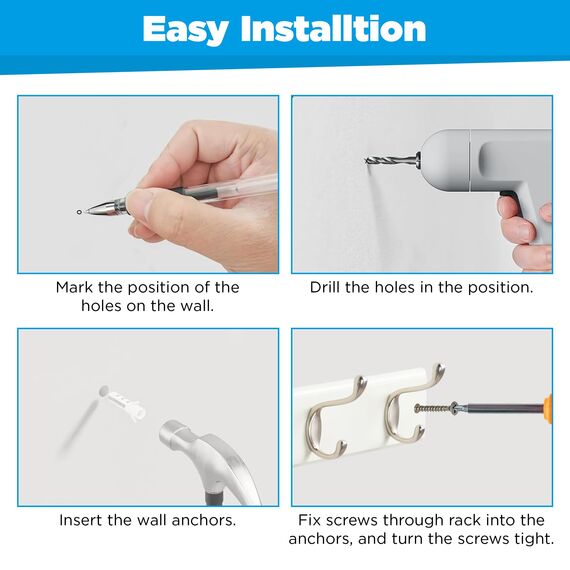 GlazieVault Kleiderhaken zur Wandmontage, MDF-Platte, Nickel-Haken, Garderobenleiste (2 Stück) – robuste weiße Kleiderhaken für Wandkleiderhaken und Wandhaken