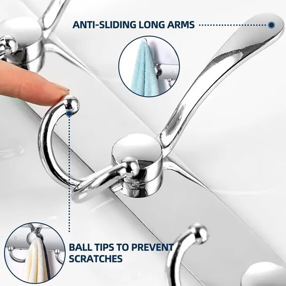 GlazieVault Kleiderhaken wand - Garderobenleiste Edelstahl (2 Stuck), Garderobenhaken Schwere, Garderobe Wandhaken, Wandgarderobe, Hakenleiste (Silbernes Tricolor)