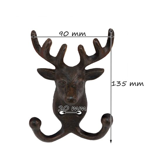 BigDean 3x Wandhaken Hirsch 2er Haken Gusseisen Garderobenhaken Werkzeughalter 9,5 x 4,5 x 12,5 cm