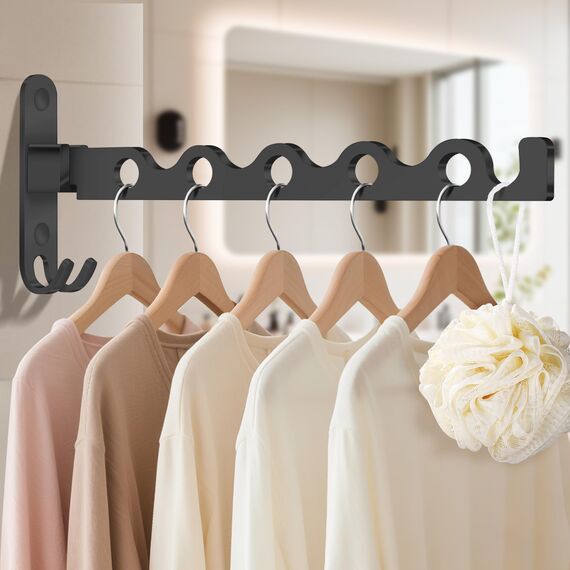 MEIJO Kleiderhaken Klappbar, Kleiderlüfter Kleiderständer Wand Klapphaken Wandhaken Balkon kleiderstange für Waschküche Schlafzimmer Badezimmer (Schwarz)