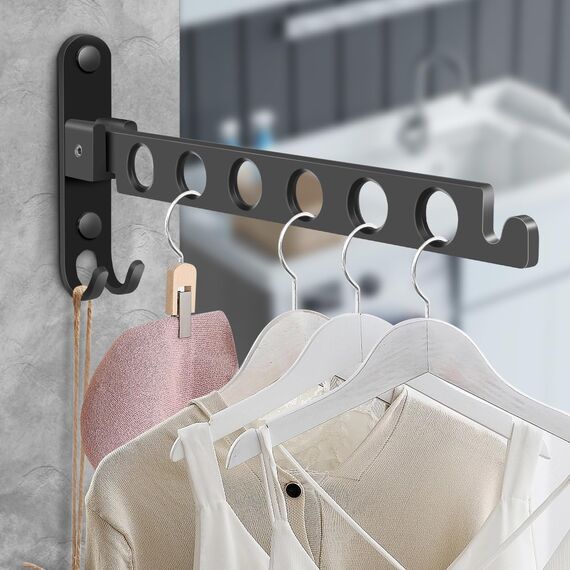 TINIFO Kleiderhaken Klappbar, Wand Kleiderständer Kleiderlüfter Wandhaken Klappbar, Klapphaken für Balkon Waschküche Badezimmer (Schwarz)