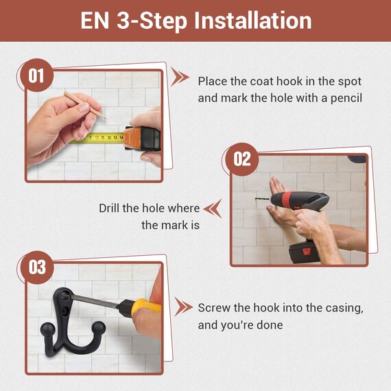 BIGLUFU Kleiderhaken, 6 stück Garderobenhaken Vintage Schwarz Doppelt Wandhaken mit 12 Schrauben für Garderobenhaken Badezimmer Küche Büro