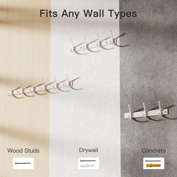 Dripex Garderobenleiste Rostfrei Edelstahl Kleiderhaken Garderobenhaken Doppelhaken bis zu 30kg belastbar Haken Weiß, 6 Haken 2 Stück