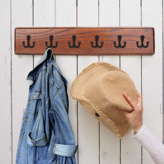 BIGLUFU Kleiderhaken, 6 stück Garderobenhaken Vintage Schwarz Doppelt Wandhaken mit 12 Schrauben für Garderobenhaken Badezimmer Küche Büro