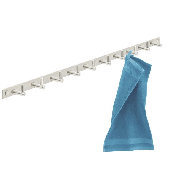 Stahlia Hakenleiste EDELSTAHL gebürstet Garderobenleiste 10x Haken (L: 770mm) Modell:JULIA Wandgarderobe mit 1/4/6/8/10 Kleiderhaken Garderobenhaken Wandhaken