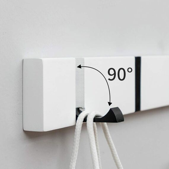 YunNasi Hakenleiste Holz Kleiderhaken Klappbar Garderobenleiste Wand Garderobenhaken mit 5 Faltbar Haken für Jacken Mäntel Schals Hüten Handtaschen(Weiß, 4 Haken-2xStück)