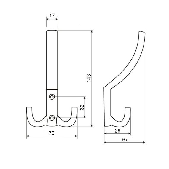 SOTECH 5 Stück Garderobenhaken JULIE groß (143 x 76 x 67 mm) Chrom dunkel Haken