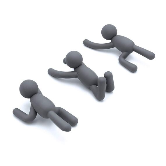 Umbra Buddy Wandhaken Set - Dekorative Haken für Jacken, Schals, Taschen & Handtücher - 3er Set, dunkelgrau (Dunkelgrau)