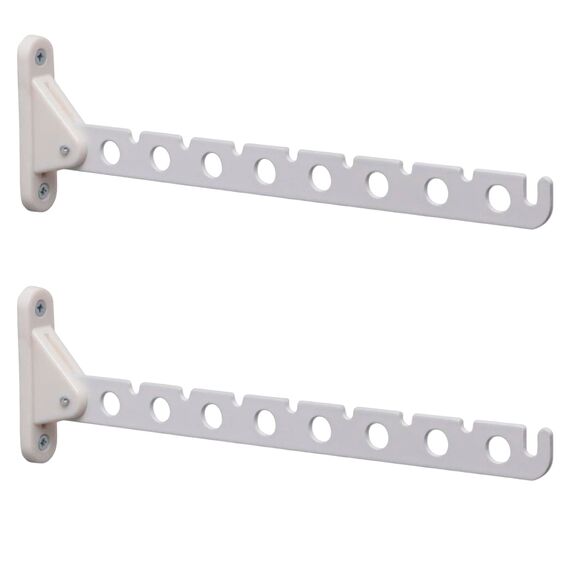 PRIOstahl Kleiderlüfter 310mm Weiß 2er Set Klappbar - Kleiderhaken Garderobenhaken Wandmontage 5kg Tragkraft Kleiderständer Abhängträger Stahl-Kunststoff Platzsparend