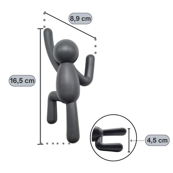 Umbra Buddy Wandhaken Set - Dekorative Haken für Jacken, Schals, Taschen & Handtücher - 3er Set, dunkelgrau (Dunkelgrau)