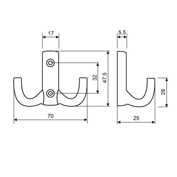 SOTECH 10 Stück Garderobenhaken JULIE klein (47,5 x 70 x 25 mm) Chrom dunkel Mantelhaken