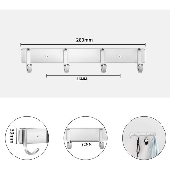 ERWEY Hakenleiste Kleiderhaken, Garderobenleiste Küchenleiste Edelstahl Garderobenhaken Wandhaken für Bad Küche Kleidung Handtuch