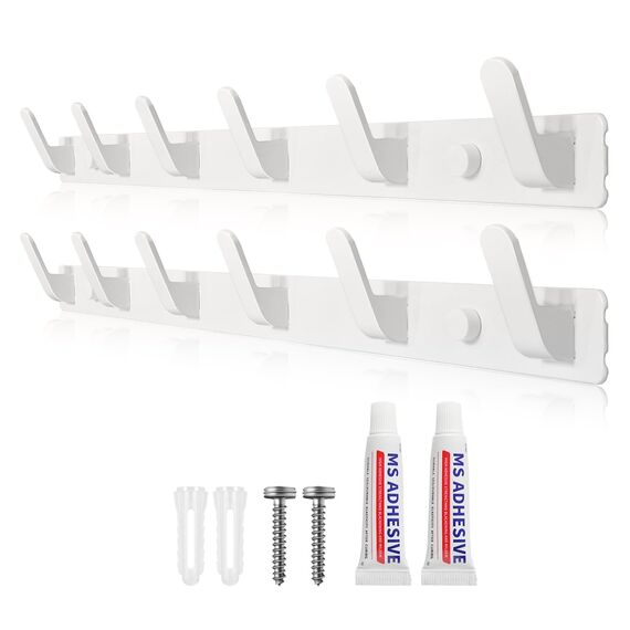 Sevenpers Kleiderhaken Weiß Garderobenhaken Hakenleiste mit 12 Haken Stabile Garderobenleiste für Jacken, Mäntel, Taschen, Hüte und Schals bieten und Mehr