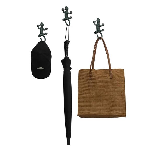 ChasBete Gecko Kleiderhaken Wand Garderobenhaken, 17cm Vintage Metall Wandhaken 3er-set Haken Garderobe