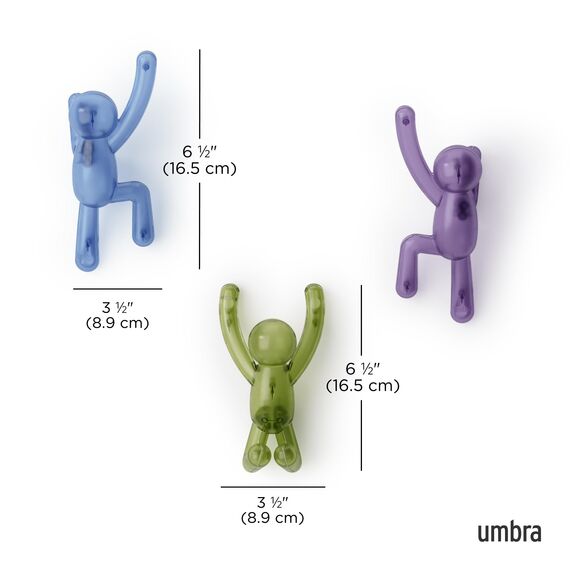 Umbra Buddy Wandhaken, 3er-Set, mehrfarbig, recyceltes ABS
