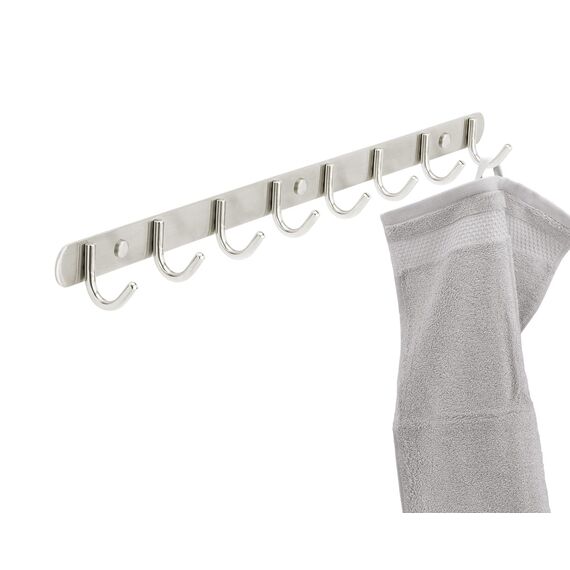 Stahlia Hakenleiste EDELSTAHL gebürstet Garderobenleiste 8x Haken (L: 580mm) Modell:GRETA Wandgarderobe mit 1/4/6/8/10 Kleiderhaken Garderobenhaken Wandhaken