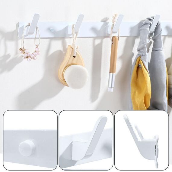 Sevenpers Garderobenhaken Weiß Kleiderhaken Hakenleiste mit 5 Haken Stabile Garderobenleiste für Jacken, Mäntel, Taschen, Hüte und Schals bieten und Mehr