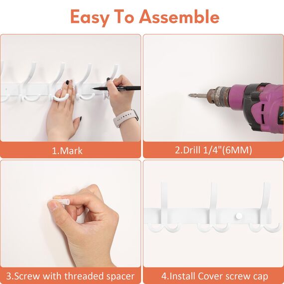 Optish 2 Stück Garderobenhaken mit 15 Haken, Kleiderhaken Wand Platzsparende Garderobenleiste für Schlafzimmer Bad Küche, Hakenleiste Garderobe für Jacken, Hüte und Schals bieten (Weiß)