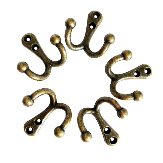 5 Stück Kleiderhaken Vintage Bronze, Mokife Garderobenhaken Doppelt Wandhaken Schwerlast mit Schrauben für Tür, Wand, Garderobe