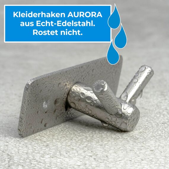 Stahlia Hakenleiste EDELSTAHL gebürstet Garderobenleiste 8x Haken (L: 615mm) Modell:AURORA Wandgarderobe mit 1/4/6/8/10 Kleiderhaken Garderobenhaken Wandhaken