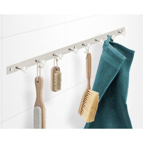 Stahlia Hakenleiste EDELSTAHL gebürstet Garderobenleiste 8x Haken (L: 615mm) Modell:GIORGIA Wandgarderobe mit 1/4/6/8/10 Kleiderhaken Garderobenhaken Wandhaken