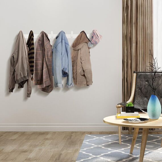 Sevenpers Garderobenhaken Weiß Kleiderhaken Hakenleiste mit 8 Haken Stabile Garderobenleiste für Jacken, Mäntel, Taschen, Hüte und Schals bieten und Mehr