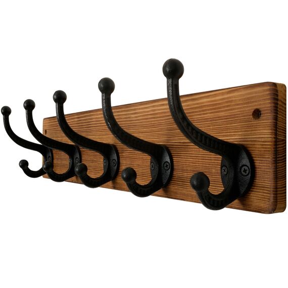 WEBI Garderobenleiste,Wandgarderobe mit 5 Haken Gusseisen,Garderobenhaken Wand,Kleiderhaken Wand,Garderobe Hakenleiste für Mäntel,Jacken,Braun