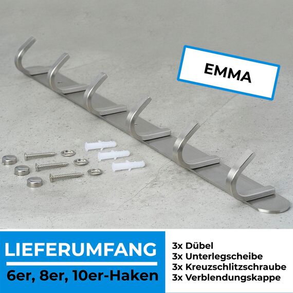 Stahlia Hakenleiste EDELSTAHL gebürstet Garderobenleiste 10x Haken (L: 725mm) Modell:EMMA Wandgarderobe mit 1/4/6/8/10 Kleiderhaken Garderobenhaken Wandhaken